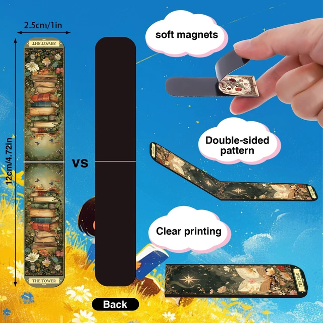Alt view image 2 of 6 - 30 Pcs Tarot Dark Magnetic Bookmark Dark Romance Book Mark Page Clip | 15 Styles, Fantasy Skull Magnet Book Markers, Double-Sided Print, Gifts for Book Lovers Students Teachers Reading Supplies