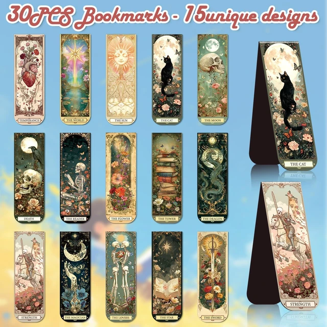 Alt view image 3 of 6 - 30 Pcs Tarot Dark Magnetic Bookmark Dark Romance Book Mark Page Clip | 15 Styles, Fantasy Skull Magnet Book Markers, Double-Sided Print, Gifts for Book Lovers Students Teachers Reading Supplies