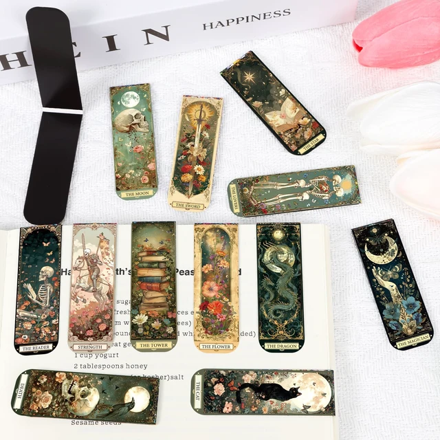 Alt view image 4 of 6 - 30 Pcs Tarot Dark Magnetic Bookmark Dark Romance Book Mark Page Clip | 15 Styles, Fantasy Skull Magnet Book Markers, Double-Sided Print, Gifts for Book Lovers Students Teachers Reading Supplies