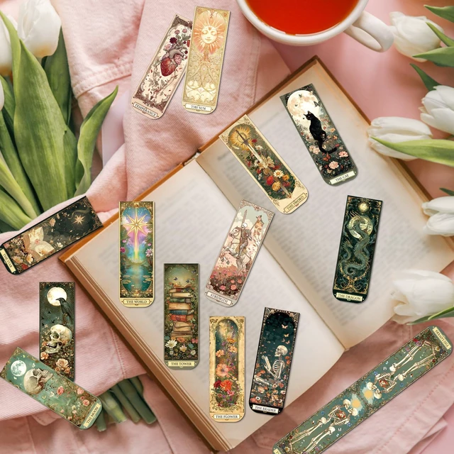 Alt view image 5 of 6 - 30 Pcs Tarot Dark Magnetic Bookmark Dark Romance Book Mark Page Clip | 15 Styles, Fantasy Skull Magnet Book Markers, Double-Sided Print, Gifts for Book Lovers Students Teachers Reading Supplies