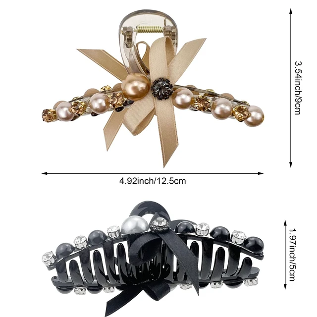 Alt view image 2 of 7 - 2 Pcs Pearl Hair Clips for Women & Girls, Large Bow Hair Claw Clips, Non-Slip Shark Hair Clamp Barrettes for Thick & Thin Hair Styling Accessories