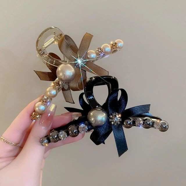 Alt view image 3 of 7 - 2 Pcs Pearl Hair Clips for Women & Girls, Large Bow Hair Claw Clips, Non-Slip Shark Hair Clamp Barrettes for Thick & Thin Hair Styling Accessories