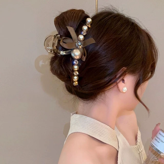 Alt view image 4 of 7 - 2 Pcs Pearl Hair Clips for Women & Girls, Large Bow Hair Claw Clips, Non-Slip Shark Hair Clamp Barrettes for Thick & Thin Hair Styling Accessories