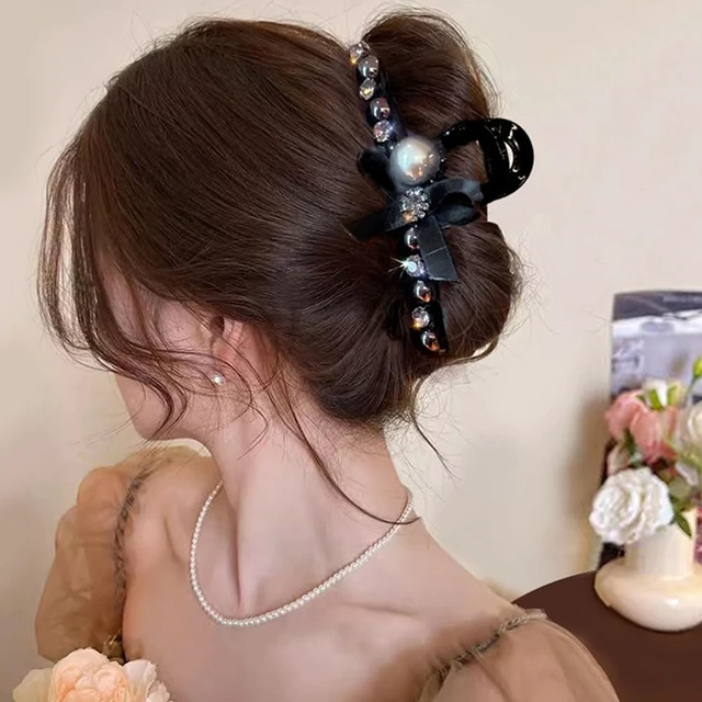Alt view image 7 of 7 - 2 Pcs Pearl Hair Clips for Women & Girls, Large Bow Hair Claw Clips, Non-Slip Shark Hair Clamp Barrettes for Thick & Thin Hair Styling Accessories