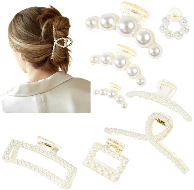 Main image of Pearl Hair Accessories for Women - 8PCS Claw Clips for Thick and Thin Hair, Barrettes for Styling and Weddings