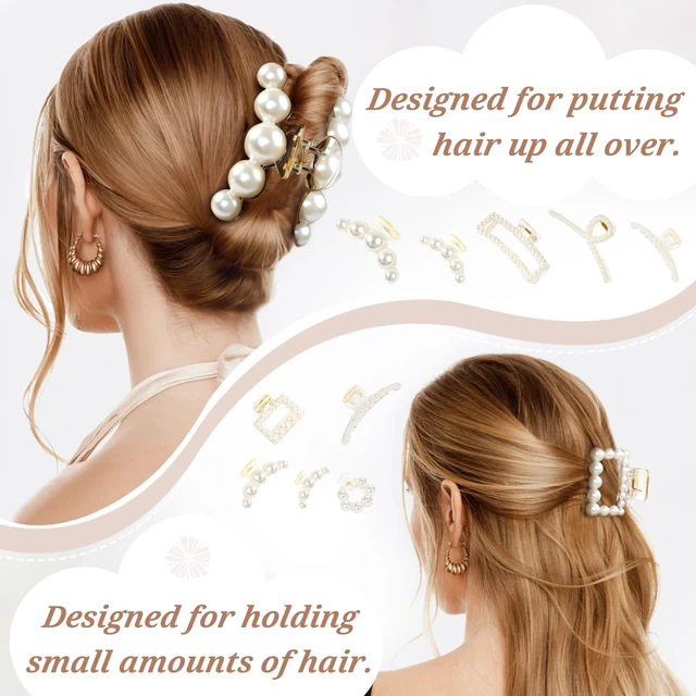 Alt view image 2 of 7 - Pearl Hair Accessories for Women - 8PCS Claw Clips for Thick and Thin Hair, Barrettes for Styling and Weddings