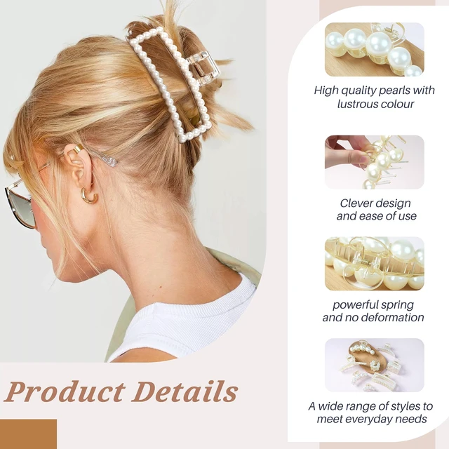 Alt view image 3 of 7 - Pearl Hair Accessories for Women - 8PCS Claw Clips for Thick and Thin Hair, Barrettes for Styling and Weddings