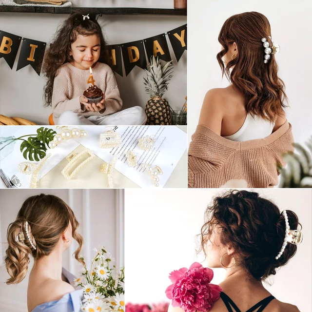 Alt view image 6 of 7 - Pearl Hair Accessories for Women - 8PCS Claw Clips for Thick and Thin Hair, Barrettes for Styling and Weddings