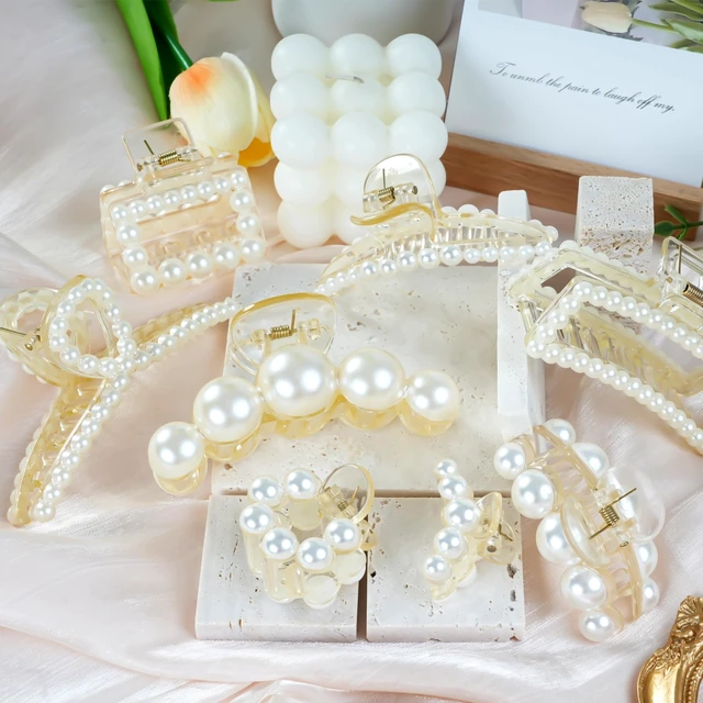 Alt view image 7 of 7 - Pearl Hair Accessories for Women - 8PCS Claw Clips for Thick and Thin Hair, Barrettes for Styling and Weddings