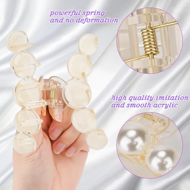 Alt view image 3 of 6 - Pearl Hair Claw Clips, Large Barrettes for Thin, Thick, Curly or Long Hair, White Jaw Clips Hair Accessories for Women and Girls
