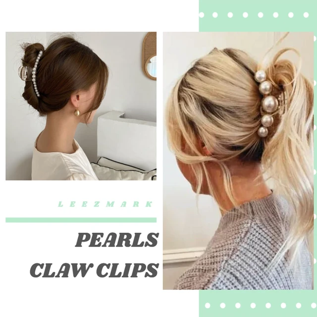 Alt view image 4 of 6 - Pearl Hair Claw Clips, Large Barrettes for Thin, Thick, Curly or Long Hair, White Jaw Clips Hair Accessories for Women and Girls