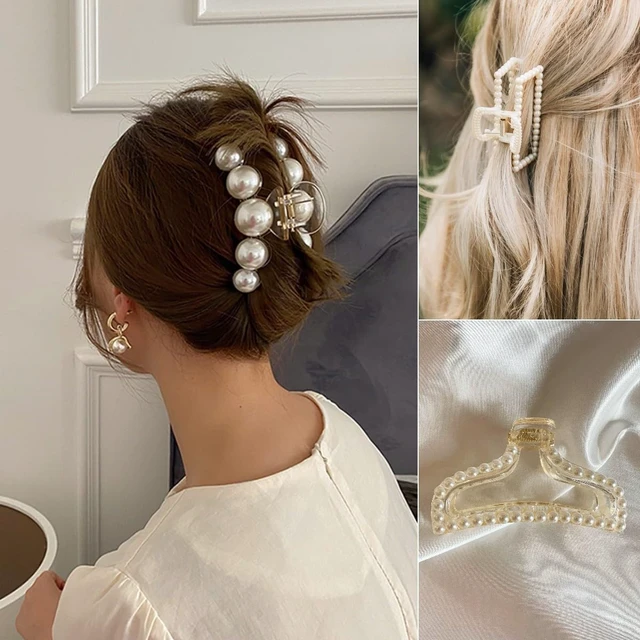 Alt view image 5 of 6 - Pearl Hair Claw Clips, Large Barrettes for Thin, Thick, Curly or Long Hair, White Jaw Clips Hair Accessories for Women and Girls