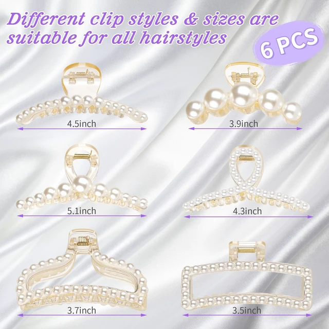 Alt view image 2 of 6 - Pearl Hair Claw Clips, Large Barrettes for Thin, Thick, Curly or Long Hair, White Jaw Clips Hair Accessories for Women and Girls