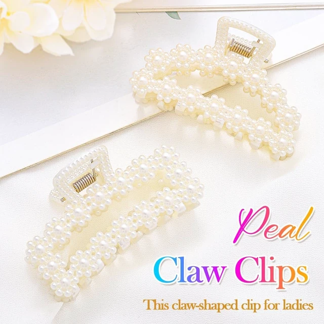 Alt view image 2 of 7 - Pearl Hair Clips White Medium Claw Clips Non Slip Hair Accessories for Women (Pack of 2)