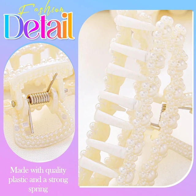 Alt view image 4 of 7 - Pearl Hair Clips White Medium Claw Clips Non Slip Hair Accessories for Women (Pack of 2)