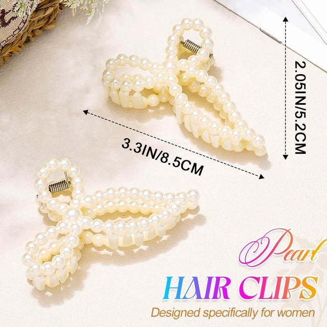 Alt view image 2 of 7 - Pearl Bow Claw Clip White Hair Clips Hair Accessories for Women | 2Pack Bridal Claw Clips Medium Hair Clips Pearl Hair Claw Clips