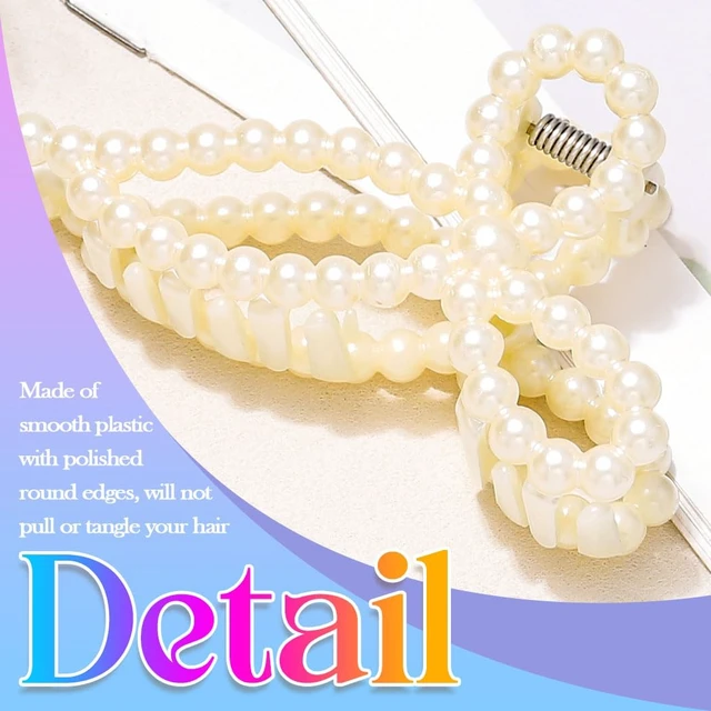 Alt view image 4 of 7 - Pearl Bow Claw Clip White Hair Clips Hair Accessories for Women | 2Pack Bridal Claw Clips Medium Hair Clips Pearl Hair Claw Clips