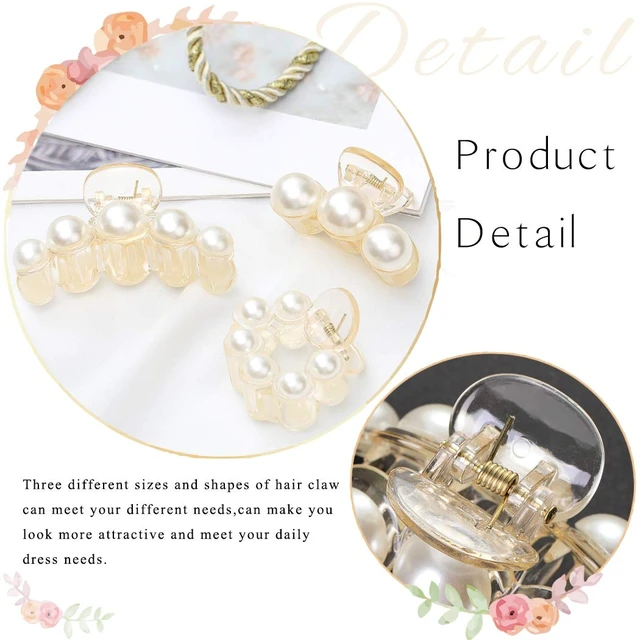 Alt view image 3 of 7 - Hair Claw Clamps Champagne Pearl Hair Barrettes Medium Small Non Slip Clips Hair Accessories for Women and Girls (3 PCS)