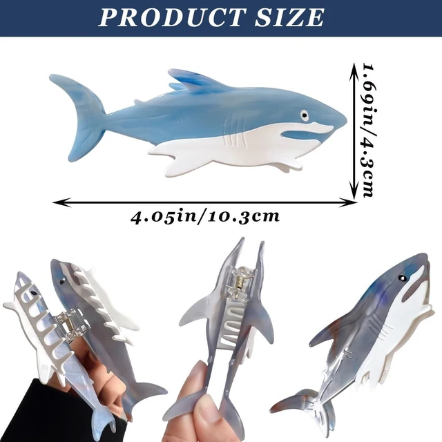 Alt view image 2 of 7 - 2 PCS Shark Hair Clips Whale Shark Hair Claw Clips Cellulose Acetate Big Barrette Fashion Anti Slip Funny Hair Accessories for Women Girls Thick Thin Ocean Sea Animal Hairstyle Decoration Blue