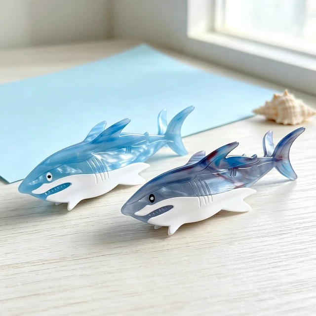 Alt view image 3 of 7 - 2 PCS Shark Hair Clips Whale Shark Hair Claw Clips Cellulose Acetate Big Barrette Fashion Anti Slip Funny Hair Accessories for Women Girls Thick Thin Ocean Sea Animal Hairstyle Decoration Blue