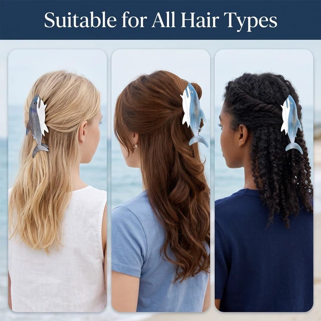 Alt view image 6 of 7 - 2 PCS Shark Hair Clips Whale Shark Hair Claw Clips Cellulose Acetate Big Barrette Fashion Anti Slip Funny Hair Accessories for Women Girls Thick Thin Ocean Sea Animal Hairstyle Decoration Blue