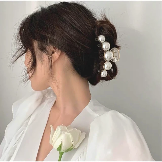 Alt view image 4 of 7 - 4 PCS Large Pearl Hair Claw Clips for Women Girls, Hair Barrette Clamps for Thick Thin Hair, Fashion Hair Accessories Headwear Styling Tools for Party Wedding