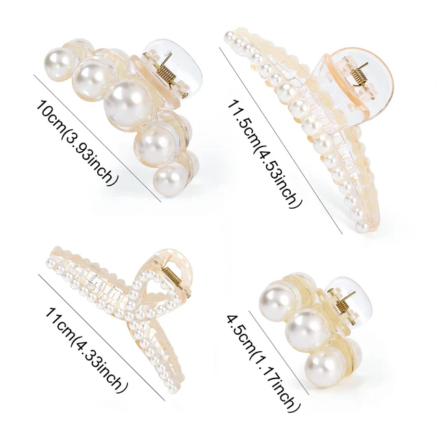 Alt view image 2 of 7 - 4 PCS Large Pearl Hair Claw Clips for Women Girls, Hair Barrette Clamps for Thick Thin Hair, Fashion Hair Accessories Headwear Styling Tools for Party Wedding