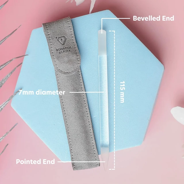 Alt view image 3 of 7 - Czech Glass Cuticle Pusher (Clear), 1Pc with Pouch | Dual-Ended Cuticle Pusher made in the Czech Republic, washable nail care, reusable glass stick, comes with protective pouch