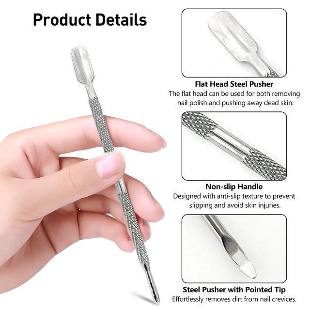 Alt view image 2 of 7 - 5-Piece Dual-Sided Cuticle Pusher Set - Professional Stainless Steel Manicure Pedicure Nail Care Tools