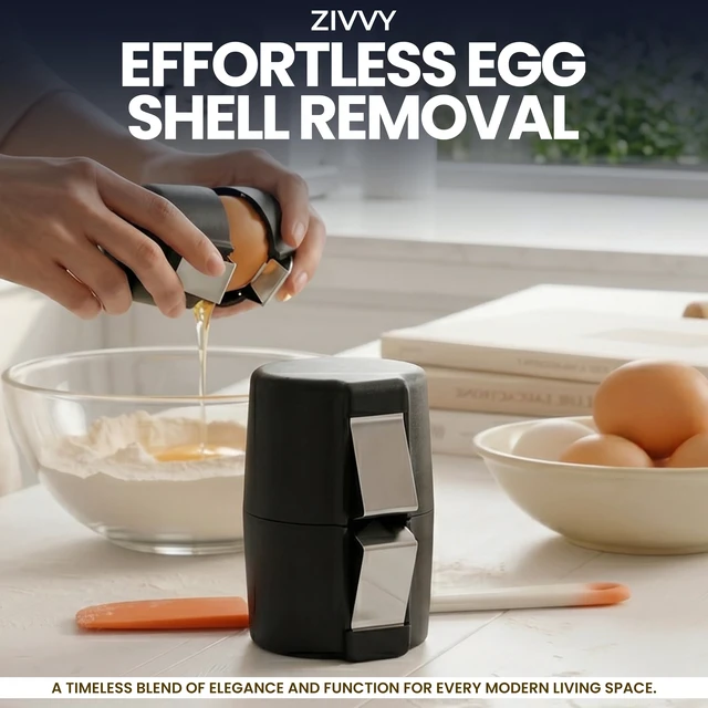 Alt view image 2 of 7 - Egg Cracker & Egg Shell Opener Tool - Easy Egg Shell Cracker for Clean Shell Opening - Egg Opener & Kitchen Gadget for No Mess Breakfast & Meal Prep (Black)