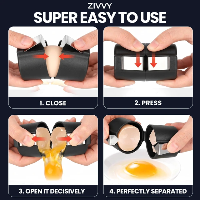 Alt view image 4 of 7 - Egg Cracker & Egg Shell Opener Tool - Easy Egg Shell Cracker for Clean Shell Opening - Egg Opener & Kitchen Gadget for No Mess Breakfast & Meal Prep (Black)