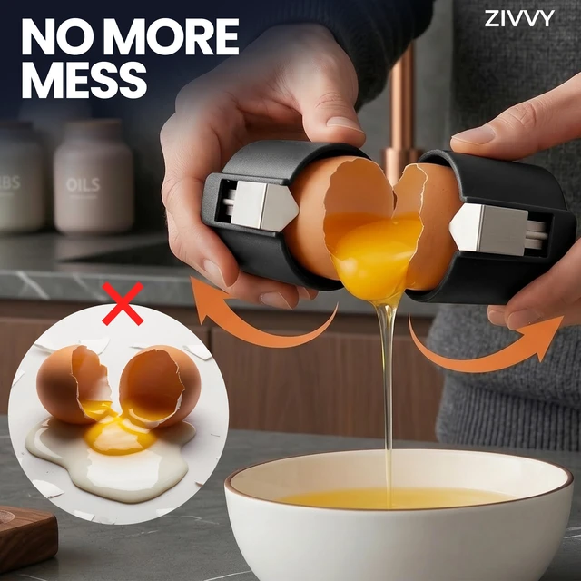 Alt view image 3 of 7 - Egg Cracker & Egg Shell Opener Tool - Easy Egg Shell Cracker for Clean Shell Opening - Egg Opener & Kitchen Gadget for No Mess Breakfast & Meal Prep (Black)