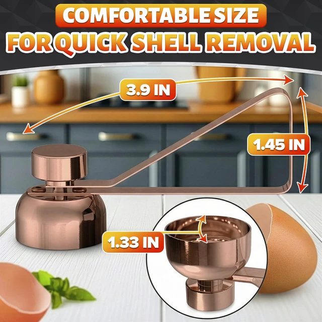 Alt view image 2 of 7 - Egg Cracker Tool for Raw Eggs, Pull-and-Release Topper (Copper) | Stainless Steel Egg Shell Opener for Soft & Hard-Boiled Eggs; Clean-Cut; Yolk Intact; for Breakfast & Baking; Dishwasher Safe