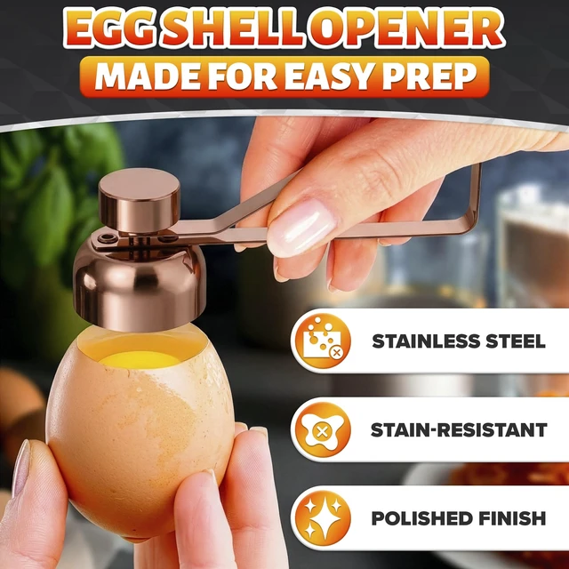 Alt view image 3 of 7 - Egg Cracker Tool for Raw Eggs, Pull-and-Release Topper (Copper) | Stainless Steel Egg Shell Opener for Soft & Hard-Boiled Eggs; Clean-Cut; Yolk Intact; for Breakfast & Baking; Dishwasher Safe
