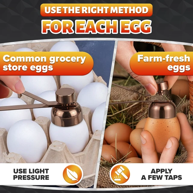 Alt view image 6 of 7 - Egg Cracker Tool for Raw Eggs, Pull-and-Release Topper (Copper) | Stainless Steel Egg Shell Opener for Soft & Hard-Boiled Eggs; Clean-Cut; Yolk Intact; for Breakfast & Baking; Dishwasher Safe