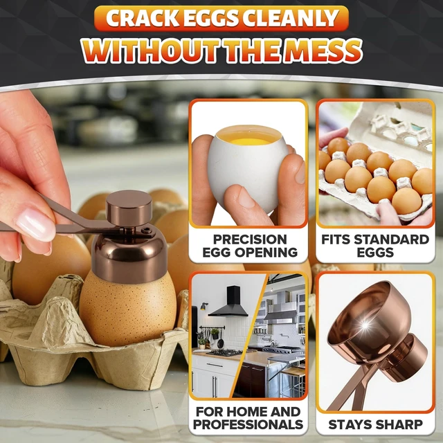 Alt view image 4 of 7 - Egg Cracker Tool for Raw Eggs, Pull-and-Release Topper (Copper) | Stainless Steel Egg Shell Opener for Soft & Hard-Boiled Eggs; Clean-Cut; Yolk Intact; for Breakfast & Baking; Dishwasher Safe