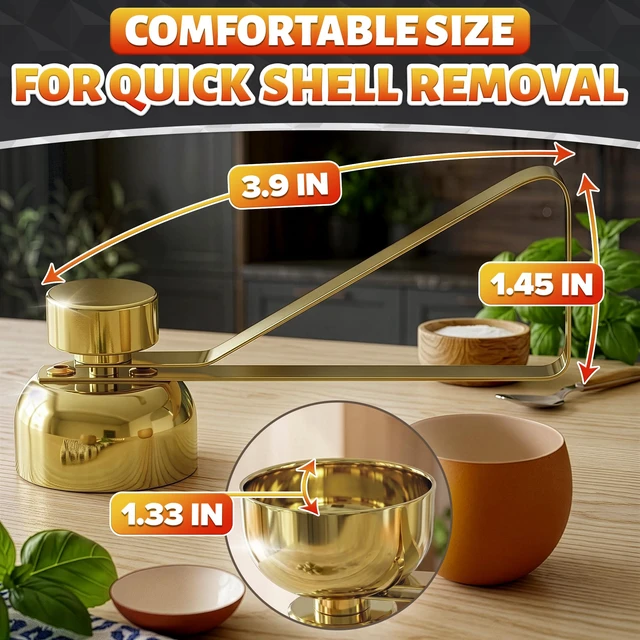 Alt view image 2 of 7 - Egg Cracker Tool for Raw Eggs, Pull-and-Release Topper (Gold) | Stainless Steel Egg Shell Opener for Soft & Hard-Boiled Eggs; Clean-Cut; Yolk Intact; for Breakfast & Baking; Dishwasher Safe