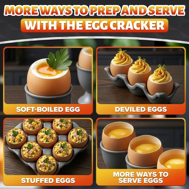 Alt view image 7 of 7 - Egg Cracker Tool for Raw Eggs, Pull-and-Release Topper (Gold) | Stainless Steel Egg Shell Opener for Soft & Hard-Boiled Eggs; Clean-Cut; Yolk Intact; for Breakfast & Baking; Dishwasher Safe