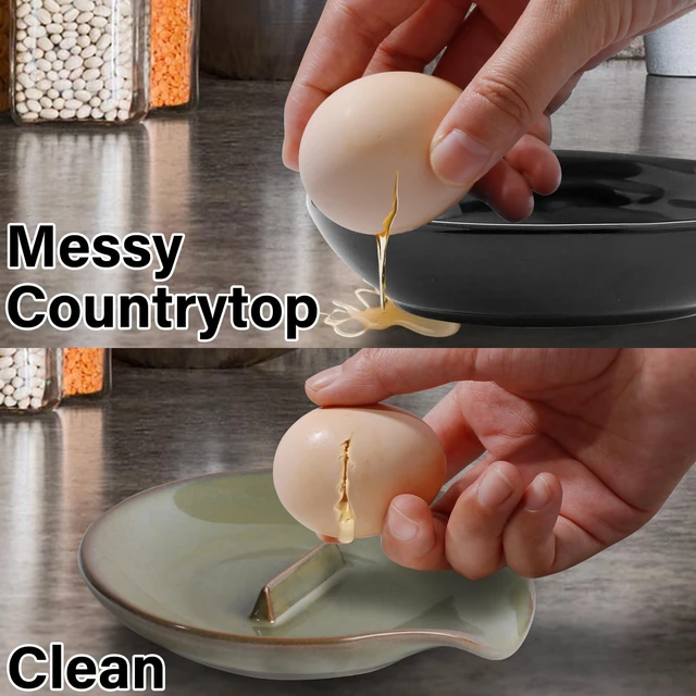 Alt view image 4 of 7 - Egg Cracker Spoon Holder, Spoon Rest for Kitchen, Ceramic Spoon Holder for Stove Top, Cooking Spoon Holder,Heat Resistant Utensil Rest for Countertop, Dishwasher Safe, Blue (Green)