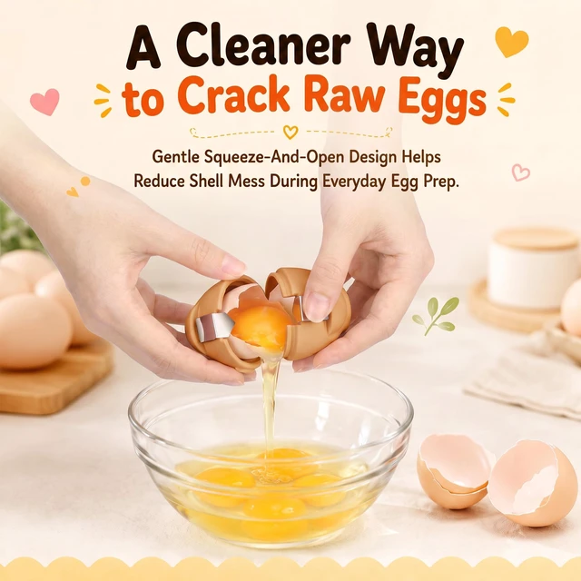 Alt view image 3 of 7 - Egg Cracker Tool for Raw Eggs, Cute Chicken Silicone Egg Shell Opener Brown | Egg Breaker Tool with Stainless Steel Cutter, Less Mess Egg Opener Kitchen Gadget for Breakfast Baking Meal Prep