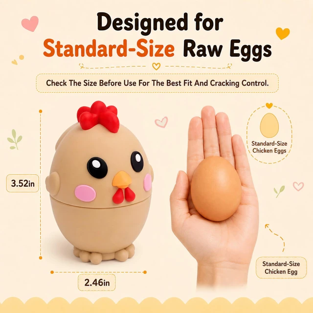 Alt view image 6 of 7 - Egg Cracker Tool for Raw Eggs, Cute Chicken Silicone Egg Shell Opener Brown | Egg Breaker Tool with Stainless Steel Cutter, Less Mess Egg Opener Kitchen Gadget for Breakfast Baking Meal Prep