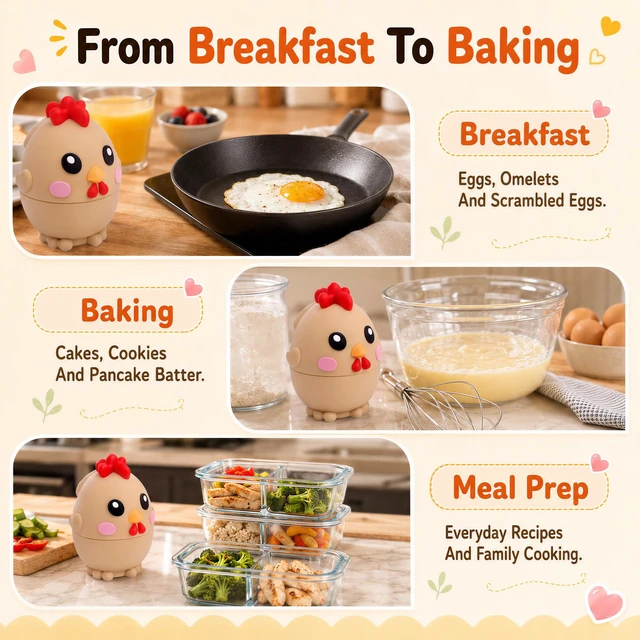 Alt view image 4 of 7 - Egg Cracker Tool for Raw Eggs, Cute Chicken Silicone Egg Shell Opener Brown | Egg Breaker Tool with Stainless Steel Cutter, Less Mess Egg Opener Kitchen Gadget for Breakfast Baking Meal Prep