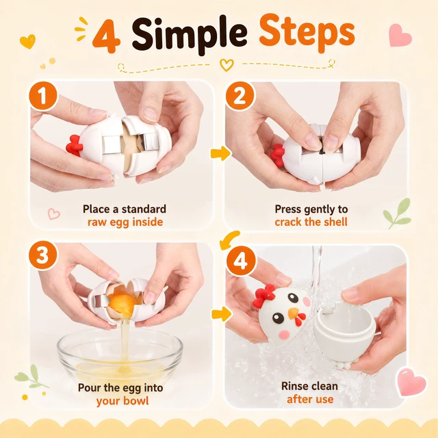 Alt view image 2 of 7 - Egg Cracker Tool for Raw Eggs, Cute Chicken Silicone Egg Shell Opener White | Egg Breaker Tool with Stainless Steel Cutter, Less Mess Egg Opener Kitchen Gadget for Breakfast Baking Meal Prep