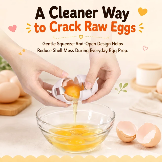 Alt view image 3 of 7 - Egg Cracker Tool for Raw Eggs, Cute Chicken Silicone Egg Shell Opener White | Egg Breaker Tool with Stainless Steel Cutter, Less Mess Egg Opener Kitchen Gadget for Breakfast Baking Meal Prep