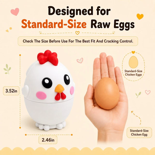 Alt view image 6 of 7 - Egg Cracker Tool for Raw Eggs, Cute Chicken Silicone Egg Shell Opener White | Egg Breaker Tool with Stainless Steel Cutter, Less Mess Egg Opener Kitchen Gadget for Breakfast Baking Meal Prep