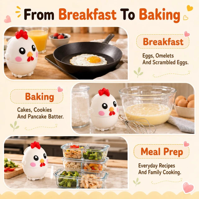 Alt view image 4 of 7 - Egg Cracker Tool for Raw Eggs, Cute Chicken Silicone Egg Shell Opener White | Egg Breaker Tool with Stainless Steel Cutter, Less Mess Egg Opener Kitchen Gadget for Breakfast Baking Meal Prep