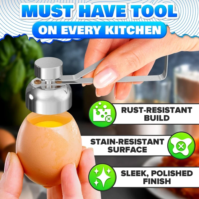 Alt view image 4 of 7 - Egg Cracker Tool, Stainless Steel Topper, Spring-Loaded, Clean Cut | Egg Shell Opener, Adjustable Effort, Ergonomic Handle, No Shell Bits, Fits M to XL, for Raw, Soft & Hard Boiled Eggs