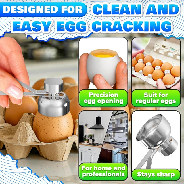Alt view image 5 of 7 - Egg Cracker Tool, Stainless Steel Topper, Spring-Loaded, Clean Cut | Egg Shell Opener, Adjustable Effort, Ergonomic Handle, No Shell Bits, Fits M to XL, for Raw, Soft & Hard Boiled Eggs