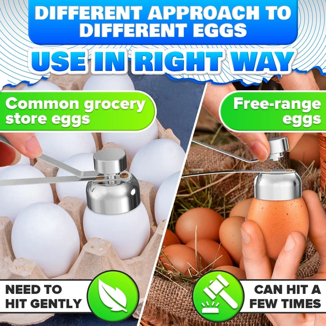 Alt view image 6 of 7 - Egg Cracker Tool, Stainless Steel Topper, Spring-Loaded, Clean Cut | Egg Shell Opener, Adjustable Effort, Ergonomic Handle, No Shell Bits, Fits M to XL, for Raw, Soft & Hard Boiled Eggs