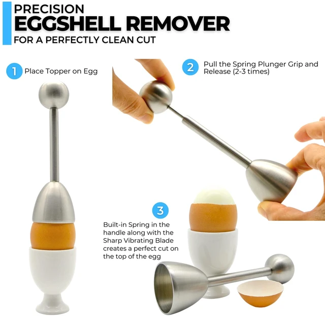 Alt view image 3 of 6 - Stainless Steel Egg Topper & Perfect Egg Shell Opener for Soft Boiled Eggs | Egg Cracker for Hard Boiled Eggs & Precision Soft Boiled Egg Cutter, 1 Unit (Egg Cup Not Included)